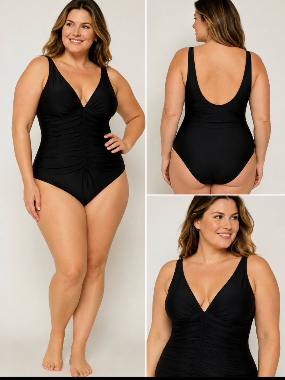 Miraclesuit Black Bodysuit with Plunging V-Neck and High-Cut Design